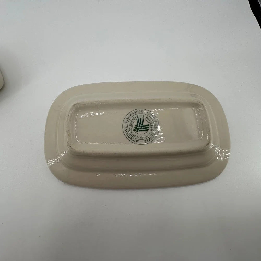 Longaberger Woven Traditions Butter Dish and 1 Pint Loaf Pan Set Ivory USA Made